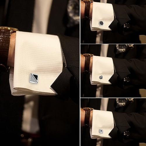 JewelryWe Manschettenknöpfe Herren: 3/6 Paar Rund Rechteck Quadrat Achteck Kugel Strass Cufflinks Männer Legierung Manschetten Knöpfe Geschenk für Hochzeit Verlobung…