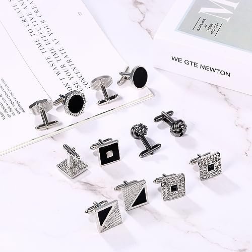JewelryWe Manschettenknöpfe Herren: 3/6 Paar Rund Rechteck Quadrat Achteck Kugel Strass Cufflinks Männer Legierung Manschetten Knöpfe Geschenk für Hochzeit Verlobung…