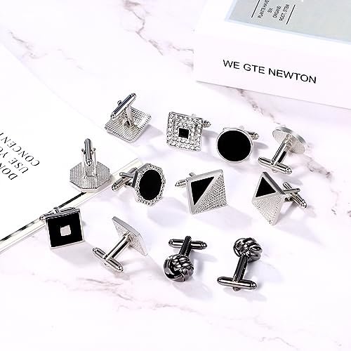 JewelryWe Manschettenknöpfe Herren: 3/6 Paar Rund Rechteck Quadrat Achteck Kugel Strass Cufflinks Männer Legierung Manschetten Knöpfe Geschenk für Hochzeit Verlobung…