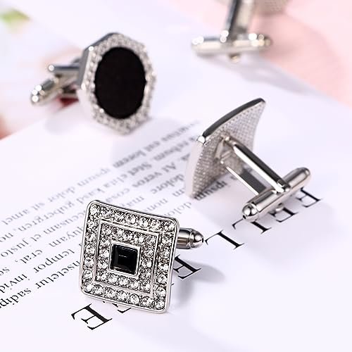 JewelryWe Manschettenknöpfe Herren: 3/6 Paar Rund Rechteck Quadrat Achteck Kugel Strass Cufflinks Männer Legierung Manschetten Knöpfe Geschenk für Hochzeit Verlobung…