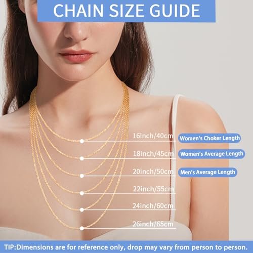 Jewlpire 2MM Italian Luxury Solid 18k Gold Over 925 Sterling Silver Chain Necklace for Women Men, Diamond Cut Rope Chain Sturdy & Comfortable Women's Chain Necklaces, 16 18 20...