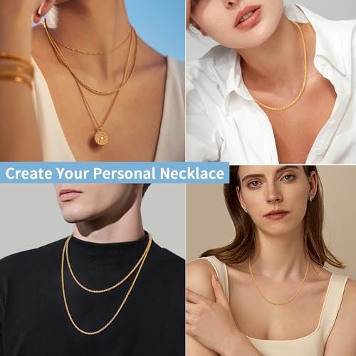 Jewlpire 2MM Italian Luxury Solid 18k Gold Over 925 Sterling Silver Chain Necklace for Women Men, Diamond Cut Rope Chain Sturdy & Comfortable Women's Chain Necklaces, 16 18 20...