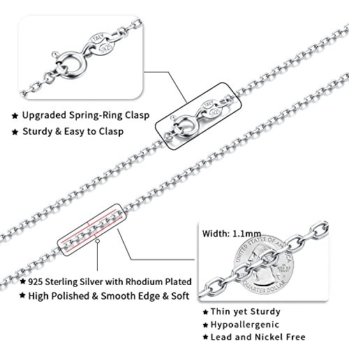 Jewlpire 925 Sterling Silver Chain Necklace Chain for Women 1.1mm Cable Chain Necklace Upgraded Spring-Ring Clasp - Thin & Sturdy - Italian Quality 16/18/20/22/24 Inch