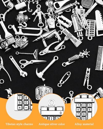 JIALEEY 65PCS Home Tool Charms Collection, Wholesale Bulk Lots Antique Silver Tibetan Alloy Worker 3D Tools Charms Pendants DIY for Jewelry Making and Crafting