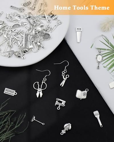 JIALEEY 65PCS Home Tool Charms Collection, Wholesale Bulk Lots Antique Silver Tibetan Alloy Worker 3D Tools Charms Pendants DIY for Jewelry Making and Crafting