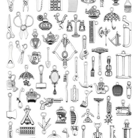 JIALEEY 65PCS Home Tool Charms Collection, Wholesale Bulk Lots Antique Silver Tibetan Alloy Worker 3D Tools Charms Pendants DIY for Jewelry Making and Crafting