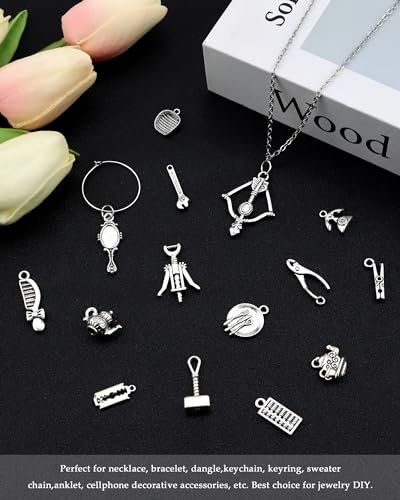 JIALEEY 65PCS Home Tool Charms Collection, Wholesale Bulk Lots Antique Silver Tibetan Alloy Worker 3D Tools Charms Pendants DIY for Jewelry Making and Crafting