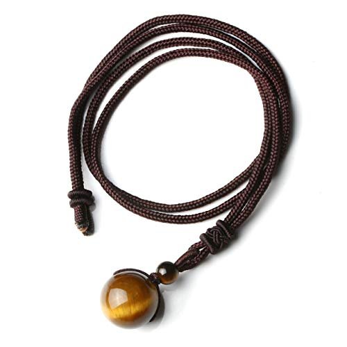 Jovivi Healing Crystals Necklace Natural Tiger Eye Amethyst Lucky Blessing Protection Chakra Beads Stone Pendant for Women Men Adjustable