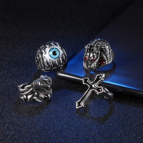 Jstyle 15Pcs Vintage Punk Rings for Men Women Snake Ring Dragon Open Rings Set Knuckle Stacking Ring Boho Finger Rings