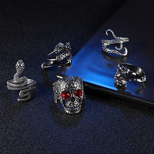 Jstyle 15Pcs Vintage Punk Rings for Men Women Snake Ring Dragon Open Rings Set Knuckle Stacking Ring Boho Finger Rings