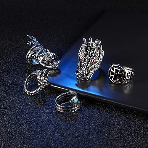 Jstyle 15Pcs Vintage Punk Rings for Men Women Snake Ring Dragon Open Rings Set Knuckle Stacking Ring Boho Finger Rings
