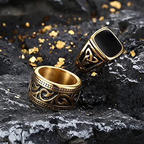 Jstyle 4Pcs Stainless Steel Vintage Signet Rings for Men Biker Rings Set Pinky Thumb Celtic Band Ring Spinner Ring Silver Gold Polished Edge Mens Rings for Men Jewelry Gift