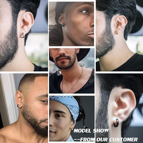Jstyle Hypoallergenic Small Hoop Earrings for Men Women 316L Surgical Stainless Steel Gold/Silver/Black Hoop Earrings for Sensitive Ears Mens Hoop Huggie Earrings Ear Piercing...