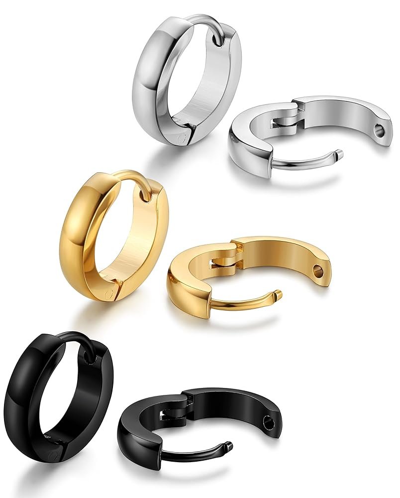 Jstyle Hypoallergenic Small Hoop Earrings for Men Women 316L Surgical Stainless Steel Gold/Silver/Black Hoop Earrings for Sensitive Ears Mens Hoop Huggie Earrings Ear Piercing...