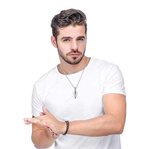Jstyle Stainless Steel Pendant Necklace For Mens Cool Spearpoint Arrowhead Pendant Chain Necklace Set Black & Silver Tone