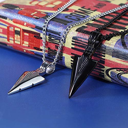 Jstyle Stainless Steel Pendant Necklace For Mens Cool Spearpoint Arrowhead Pendant Chain Necklace Set Black & Silver Tone