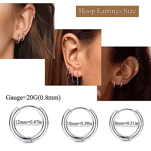 Jstyle Surgical Steel Earrings for Sensitive Ears Hypoallergenic 20G Stainless Steel Stud Hoop Earrings for Women Men Small Opal Ball CZ Surgical Steel Flat Back Earrings...