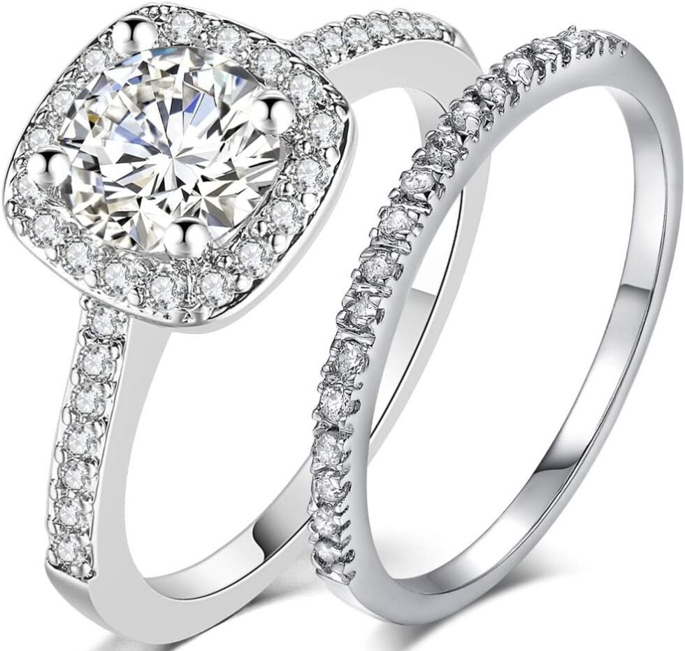 Jude Jewelers Silver Rose Gold 1.5 Carat Wedding Engagement Eternity Bridal Ring Set