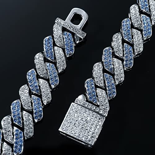 JUNVirtuous 2 Pieces Cuban Link Chain for Men Cuban Diamond Chain Necklace and Bracelet Iced Out Miami Cuban Hip Hop Jewelry