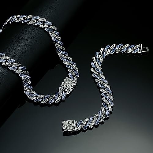 JUNVirtuous 2 Pieces Cuban Link Chain for Men Cuban Diamond Chain Necklace and Bracelet Iced Out Miami Cuban Hip Hop Jewelry