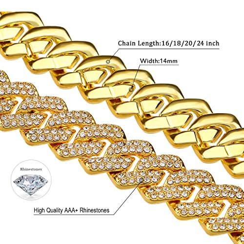 JUNVirtuous 2 Pieces Cuban Link Chain Mens Iced Out Miami Cuban Necklace and Bracelet Silver Bling Diamond Hip Hop Jewelry for Men and Women…