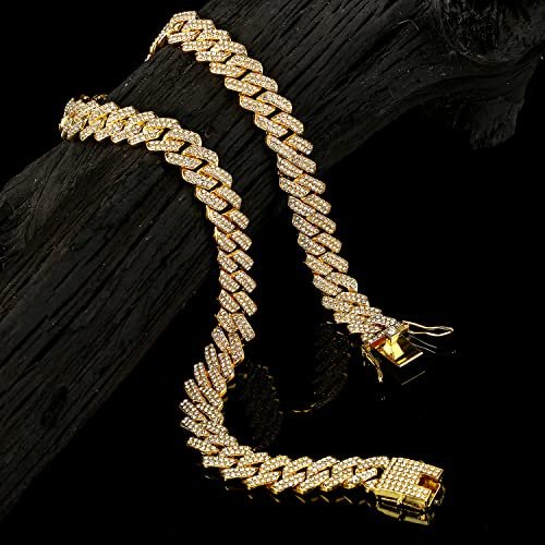 JUNVirtuous 2 Pieces Cuban Link Chain Mens Iced Out Miami Cuban Necklace and Bracelet Silver Bling Diamond Hip Hop Jewelry for Men and Women…