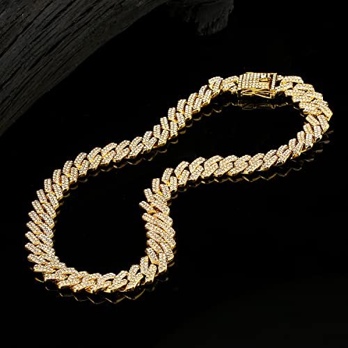 JUNVirtuous 2 Pieces Cuban Link Chain Mens Iced Out Miami Cuban Necklace and Bracelet Silver Bling Diamond Hip Hop Jewelry for Men and Women…