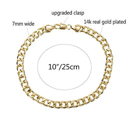 kelistom Gold Cuban Link Anklet Bracelet for Women Men, 7mm Wide 14K Gold / 18K Gold/White Gold Plated Diamond Cut Curb Chain Ankle Bracelets for Women Men 9 10 11 inches