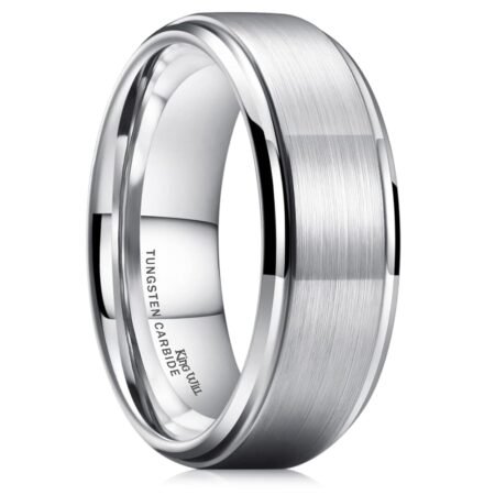 King Will Basic Tungsten Ring for Men 6mm 7mm 8mm 9mm 10mm Silver Blue Tungsten Wedding Band Matte Brushed Finish Comfort Fit