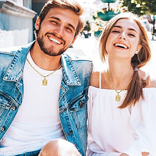 KissYan Initial Letter Pendant Necklace for Men Womens, 18K Gold Plated Square Capital Monogram Necklace Alhpabets from A-Z Figaro Chain Necklace