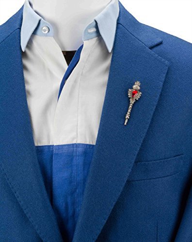 Knighthood Men's Silver Key With Red Stone And Stone Detailing Lapel Pin/Brooch Silver