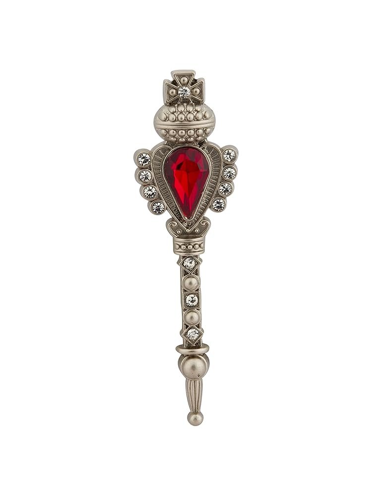 Knighthood Men's Silver Key With Red Stone And Stone Detailing Lapel Pin/Brooch Silver