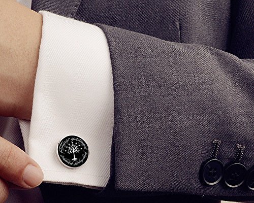 Kooer Cufflinks For Men, White Tree Cufflinks Wedding Christmas Tree of Life Cuff Links Gift For Men Father Dad Husband