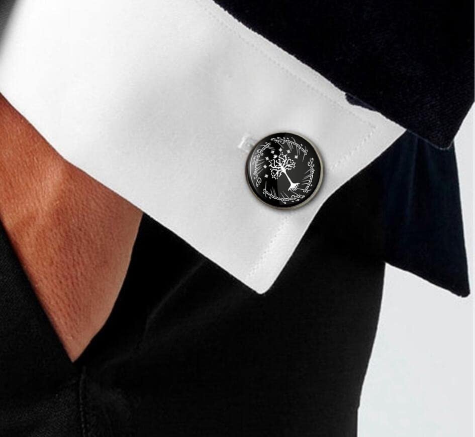 Kooer Cufflinks For Men, White Tree Cufflinks Wedding Christmas Tree of Life Cuff Links Gift For Men Father Dad Husband