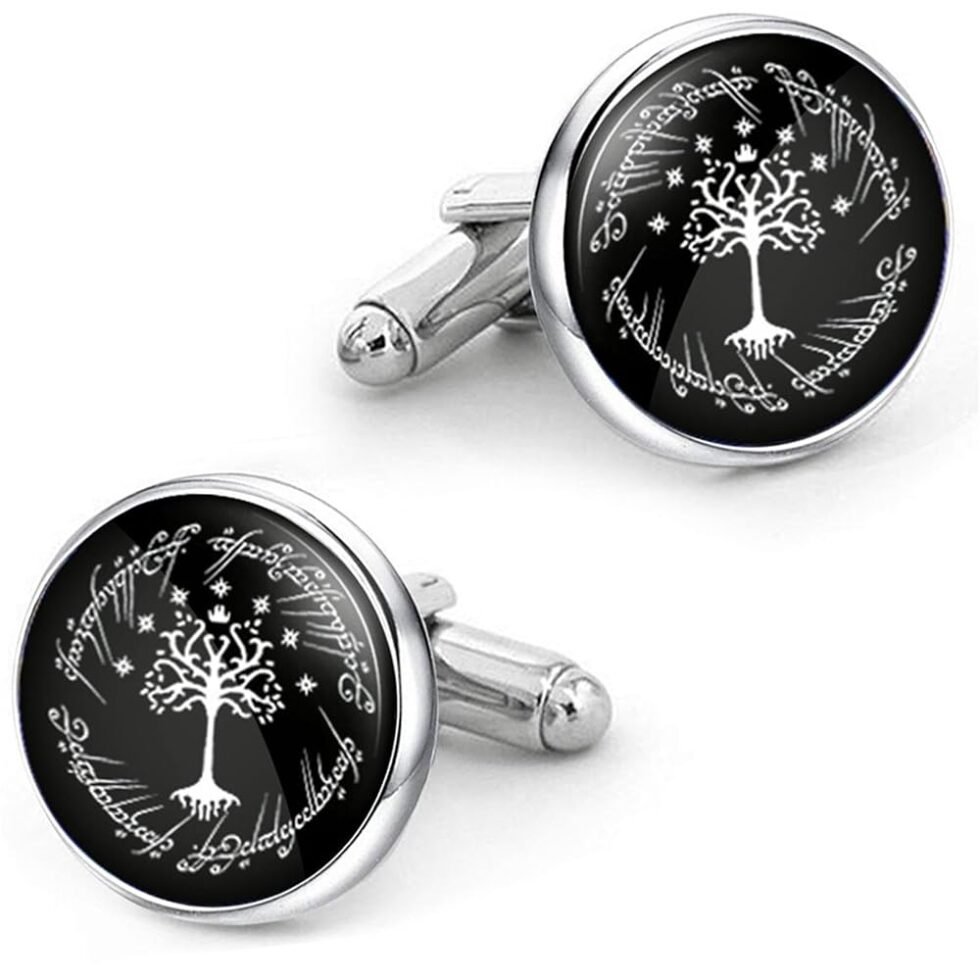 Kooer Cufflinks For Men, White Tree Cufflinks Wedding Christmas Tree of Life Cuff Links Gift For Men Father Dad Husband