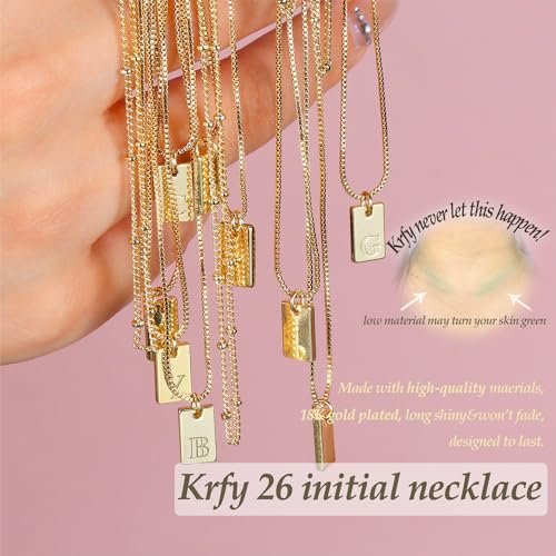 Krfy Cursive Gold Initial Pendant Necklace Iced Out Miami Cuban Link Chain for Women 18K Gold Plated Alphabet Letter Pendant Choker Hip Hop Chain Trendy Rapper Jewelry