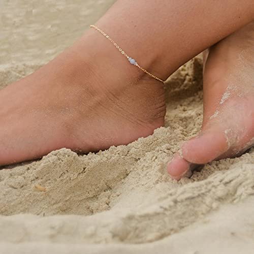 Kyerlyn Dainty Simple Chain Anklet for Women 18k Gold/Silver Plated Summer Beach Beaded Evil Eye Moon Figaro Butterfly Satellite Cuban Pearl Flat Marina Anklet Gift