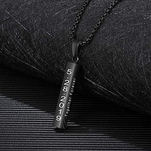Lam Hub Fong Necklace for Men Custom Valentines Day Gifts for Him Men Black Gold Silver Name Bar Necklace Initial Cross Necklace Gifts for Father Dad Brother