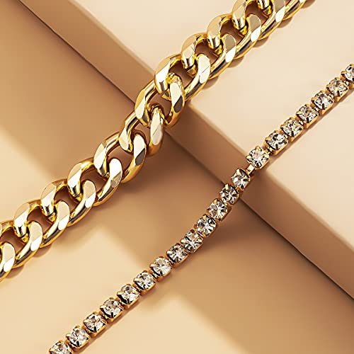 Layered Butterfly Anklet for Women Charms Butterfly Gold Silver Rhinestone Cuban Anklets Adjustable Anklet for Summer Beach