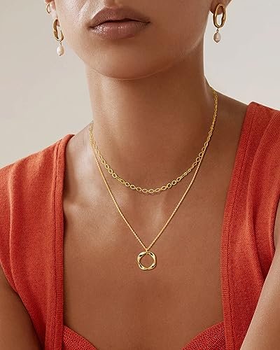 Layered Gold Necklaces for Women, Stackable Dainty 14K Real Gold Plated/Silver Chain Necklace Layering Beach Cute Fashion Pendant Choker Necklaces Trendy Jewelry Set Gifts for...