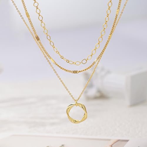 Layered Gold Necklaces for Women, Stackable Dainty 14K Real Gold Plated/Silver Chain Necklace Layering Beach Cute Fashion Pendant Choker Necklaces Trendy Jewelry Set Gifts for...