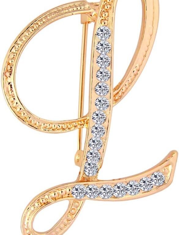 Letter Brooch Pins Initial Rhinestone Brooch for Women Crafts Gold A-Z