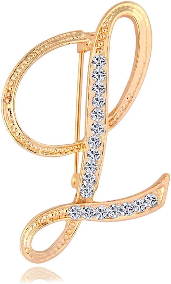 Letter Brooch Pins Initial Rhinestone Brooch for Women Crafts Gold A-Z