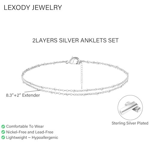 LEXODY Silver/Gold Anklets for Women, Sterling Silver Evil Eye Ankle Bracelets for Women Trendy Dainty Waterproof Anklets Set Adjustable Layered Anklet Bracelets for Women...