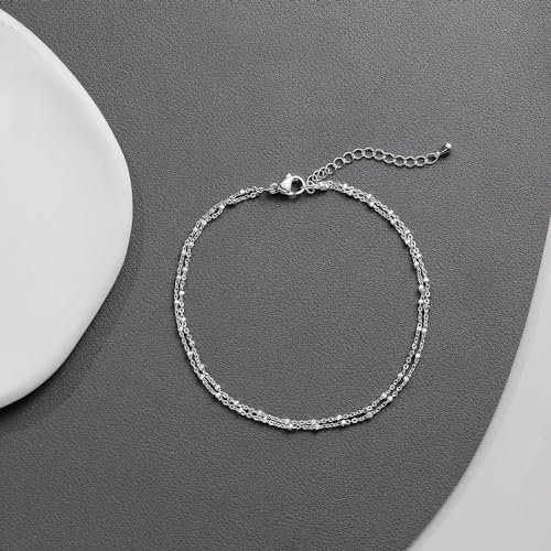 LEXODY Silver/Gold Anklets for Women, Sterling Silver Evil Eye Ankle Bracelets for Women Trendy Dainty Waterproof Anklets Set Adjustable Layered Anklet Bracelets for Women...