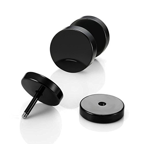 LIEBLICH Black Stud Earrings Men Women Faux Gauges Ear Tunnel Stainless Steel Earrings 6 Pairs 5mm-10mm