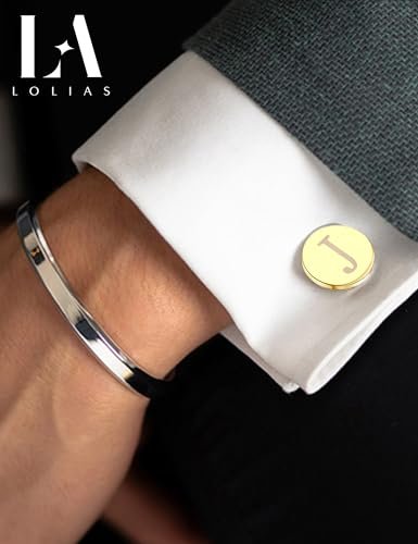 LOLIAS 1 Pair Cuff Links Mens Accessories Jewelry Classic Initial Cufflinks with Gift Box Silver Black Gold Cufflinks