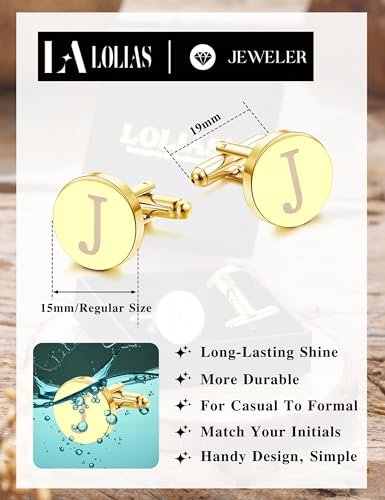 LOLIAS 1 Pair Cuff Links Mens Accessories Jewelry Classic Initial Cufflinks with Gift Box Silver Black Gold Cufflinks