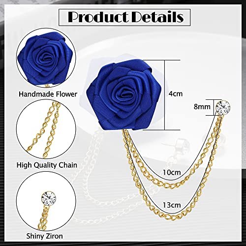 LOLIAS 4PCS Brooch Lapel Pin for Men with Hanging Chain,Brooch Suit Stud,Handmade Rose Flower Pins for Groom Wedding Prom Tassel Chain Brooch Pins Men's Suit Accessories