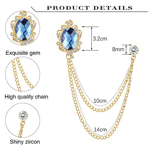 LOLIAS 4PCS Gem Brooch Lapel Pin Chain for Men Suit Tassel Collar Chains for Shirts Badge Hanging Chains Tuxedo Accessories Colorful Hat Scarf Tie Pins for Women Men Father's...